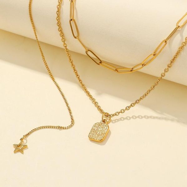 pendant necklaces stainless steel necklace light gold-plated square personality five-pointed star hip-hop multi-layer chain jewely choker, Silver
pendant necklaces stainless steel necklace light gold-plated square personality five-pointed star hip-hop multi-layer chain jewely choker, Silver