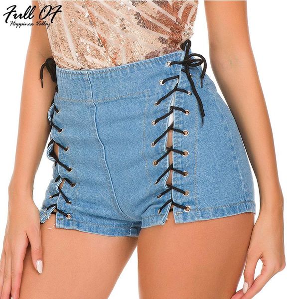 women's jeans high waist bandage shorts woman befashion lace up skinny women calca push night club party bottom, Blue 
women's jeans high waist bandage shorts woman befashion lace up skinny women calca push night club party bottom, Blue