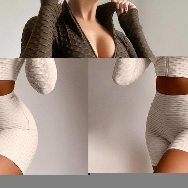 women's tracksuits summer 2pcs sports suit women sportswear solid color pineapple grid long sleeve zipper coat shorts set, Gray
women's tracksuits summer 2pcs sports suit women sportswear solid color pineapple grid long sleeve zipper coat shorts set, Gray
