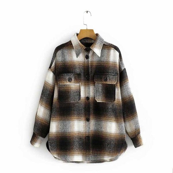 women vintage color matching plaid loose woolen jacket female double pockets oversize coat outwear casual chic ct386 210603, Black;brown
women vintage color matching plaid loose woolen jacket female double pockets oversize coat outwear casual chic ct386 210603, Black;brown