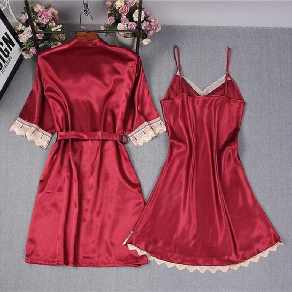 women's sleepwear 2 pieces peignoirs for women pajama set ice silk sling nightdress & robe fashion nightwear spring fall homewear red b, Black;red
women's sleepwear 2 pieces peignoirs for women pajama set ice silk sling nightdress & robe fashion nightwear spring fall homewear red b, Black;red