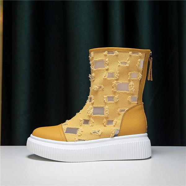 summer first layer cowhide hollow breathable cool boots increased zipper fashion women platform shoes, Black
summer first layer cowhide hollow breathable cool boots increased zipper fashion women platform shoes, Black