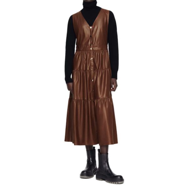 vintage woman long pu vest dress fashion ladies autumn v neck sleeveless dresses female chic draped high waist 210515, Black;gray
vintage woman long pu vest dress fashion ladies autumn v neck sleeveless dresses female chic draped high waist 210515, Black;gray
