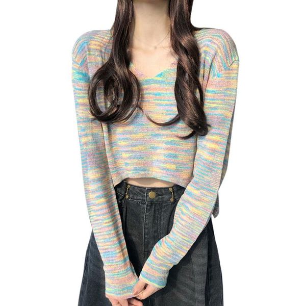 autumn women rainbow dyeing thin knitted sweater female v neck stitching casual long-sleeved short pullover women's sweaters, White;black
autumn women rainbow dyeing thin knitted sweater female v neck stitching casual long-sleeved short pullover women's sweaters, White;black