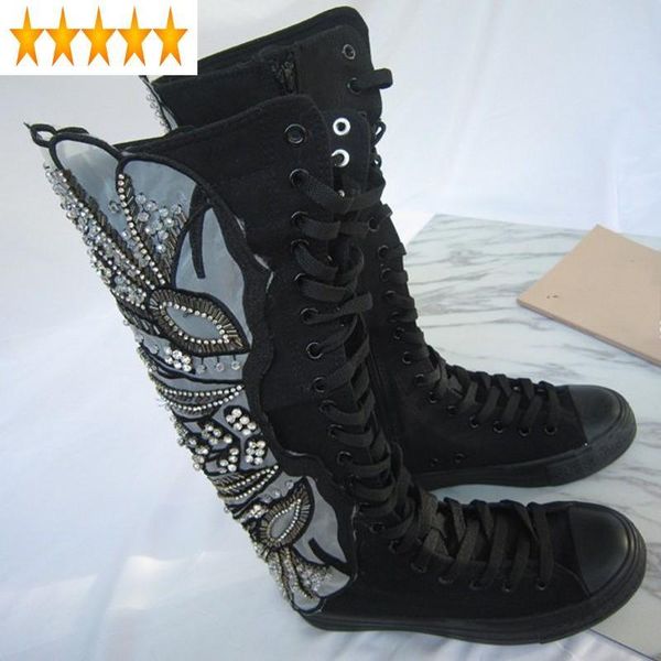 boots knot spliced high-round butterfly toe manual canvas lace up womens half knee sequins height increasing long boot, Black
boots knot spliced high-round butterfly toe manual canvas lace up womens half knee sequins height increasing long boot, Black