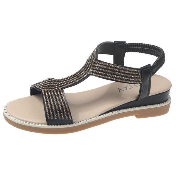 summer 2022 women sandal european and american bohemian style fish mouth rhinestone flat wedge heel roman beach shoes, Black
summer 2022 women sandal european and american bohemian style fish mouth rhinestone flat wedge heel roman beach shoes, Black