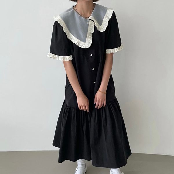 summer fashion irregular doll collar wood ear stitching contrast color loose single breasted dress women 16f1073 210510, Black;gray
summer fashion irregular doll collar wood ear stitching contrast color loose single breasted dress women 16f1073 210510, Black;gray