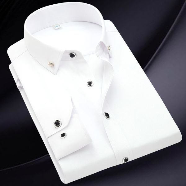 button down collar men shirts long sleeve business work mens dress shirt diamond button chemise homme casual slim solid camisas 210524, White;black
button down collar men shirts long sleeve business work mens dress shirt diamond button chemise homme casual slim solid camisas 210524, White;black