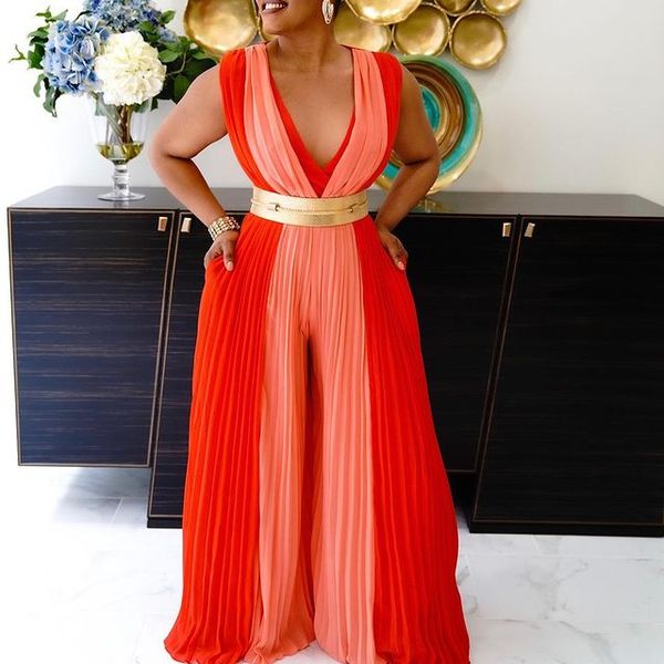 women jumpsuit pleated wide leg high waist sleeveless deep v neck fashion party clubwear night date out female playsuit 210416, Black;white
women jumpsuit pleated wide leg high waist sleeveless deep v neck fashion party clubwear night date out female playsuit 210416, Black;white