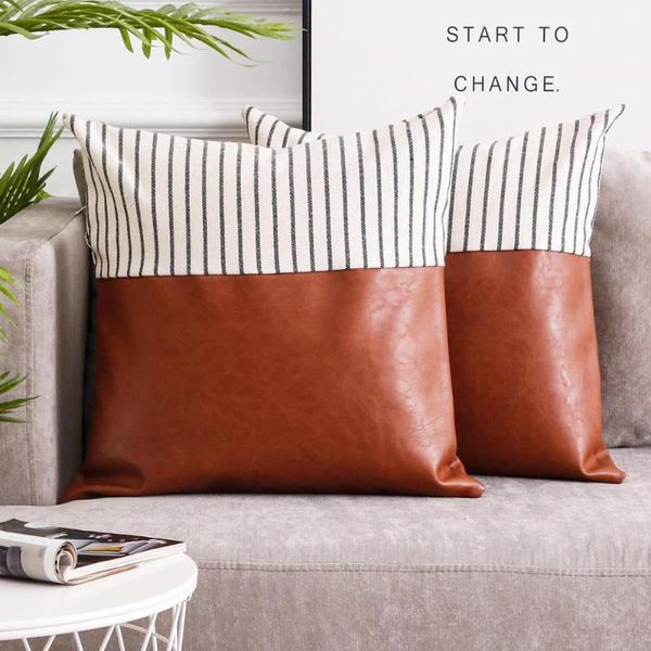 cushion/decorative pillow inel brown pu leather cushion covers linen stripe decorative throw case for sofa bed car seat home cover 45x45
cushion/decorative pillow inel brown pu leather cushion covers linen stripe decorative throw case for sofa bed car seat home cover 45x45