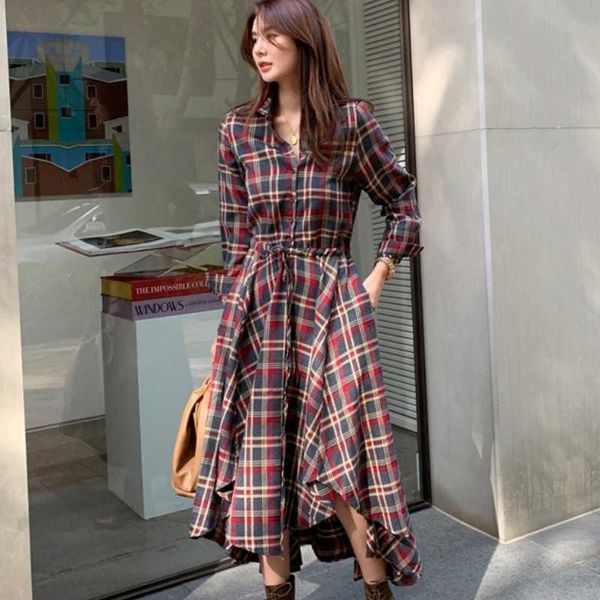vintage spring elegant plaid dress for women turn down collar long sleeve high waist with sashes irregular casual dresses 210526, Black;gray
vintage spring elegant plaid dress for women turn down collar long sleeve high waist with sashes irregular casual dresses 210526, Black;gray