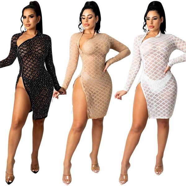 casual dresses wuhe women mini dress solid mesh see-through diamonds full sleeve zip stretchy bodycon split vestidos summer, Black;gray
casual dresses wuhe women mini dress solid mesh see-through diamonds full sleeve zip stretchy bodycon split vestidos summer, Black;gray