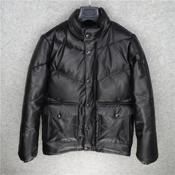 men's leather & faux winter of lambskin men down jacket single collar warm breasted casual rider loose adjustment, Black
men's leather & faux winter of lambskin men down jacket single collar warm breasted casual rider loose adjustment, Black