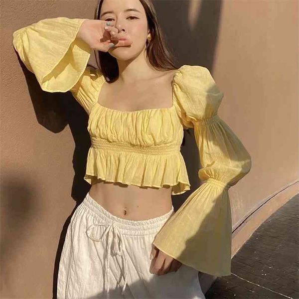 spring women's blouse with square neck waist and pleated solid color cropped 210524, White
spring women's blouse with square neck waist and pleated solid color cropped 210524, White