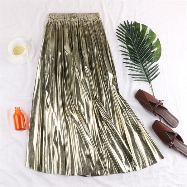 fashion metallic reflective pleated summer casual women skirt high waist midi party club gold silver a line, Black
fashion metallic reflective pleated summer casual women skirt high waist midi party club gold silver a line, Black