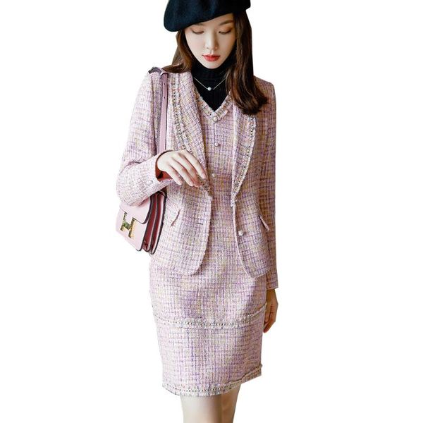 two piece dress elegant thick office ladies full sleeve blazer jacket and skirt suit formal business work set for winter, White 
two piece dress elegant thick office ladies full sleeve blazer jacket and skirt suit formal business work set for winter, White