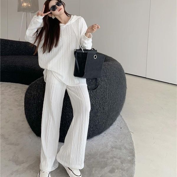 women's two piece pants autumn casual knitted two-piece suit wide-leg trousers sweatpants and loose hoodie sweatshirt outfit for femme, White
women's two piece pants autumn casual knitted two-piece suit wide-leg trousers sweatpants and loose hoodie sweatshirt outfit for femme, White