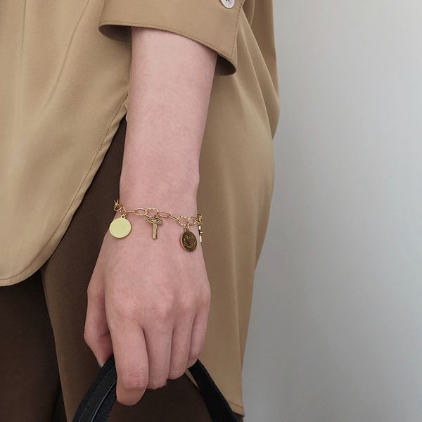 gold titanium steel lettered hollow out bracelet five pointed star round brand geometric bracelet fashion sweet fashion trend handdress girl, Black
gold titanium steel lettered hollow out bracelet five pointed star round brand geometric bracelet fashion sweet fashion trend handdress girl, Black