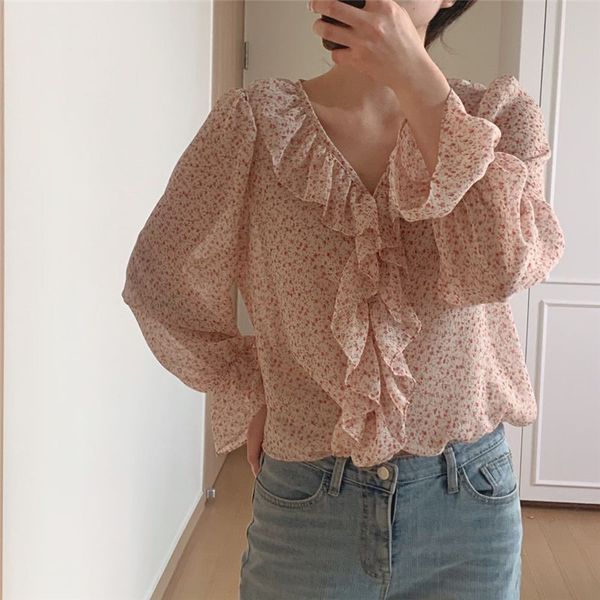 blouses lady long sleeve printed chiffon shirt ruffles elegance chic loose v-neck women blouses, White
blouses lady long sleeve printed chiffon shirt ruffles elegance chic loose v-neck women blouses, White