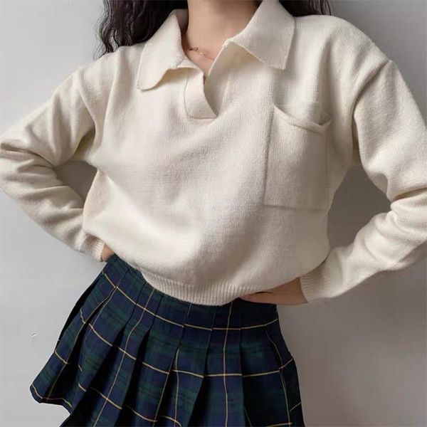 women's sweaters retro women sweater pullovers knitted casual solid autumn turn down collar female loose long sleeve soft oversized y2k, White;black
women's sweaters retro women sweater pullovers knitted casual solid autumn turn down collar female loose long sleeve soft oversized y2k, White;black