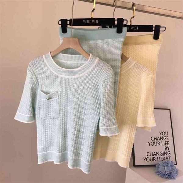 fashion casual knitted 2 piece set women outfit short sleeve pullover sweater + mini skirts sets summer thin two suits 210514, White
fashion casual knitted 2 piece set women outfit short sleeve pullover sweater + mini skirts sets summer thin two suits 210514, White