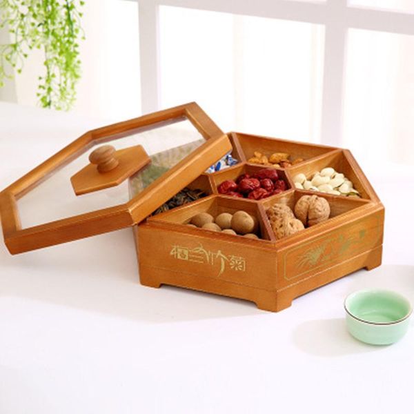dried fruit storage box partition with transparent cover living room household nut dish melon seed snack candy wooden square dishes & plates