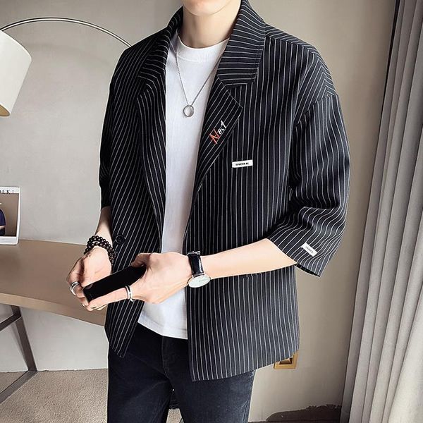 men's suits & blazers summer fashion casual striped suit jacket loose three-quarter sleeve small single piece, White;black
men's suits & blazers summer fashion casual striped suit jacket loose three-quarter sleeve small single piece, White;black