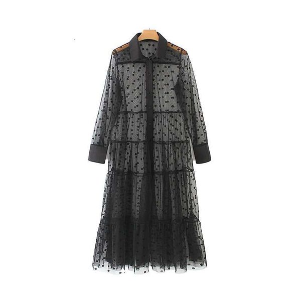 women stylish polka dot patchwork transparent midi shirt dress long sleeve female chic mesh dresses vestidos, Black;gray
women stylish polka dot patchwork transparent midi shirt dress long sleeve female chic mesh dresses vestidos, Black;gray