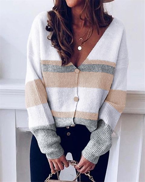 women's knits & tees v neck knitted sweater coat striped women long sleeve autumn button cardigan sweaters femme winter warm clothes, White
women's knits & tees v neck knitted sweater coat striped women long sleeve autumn button cardigan sweaters femme winter warm clothes, White