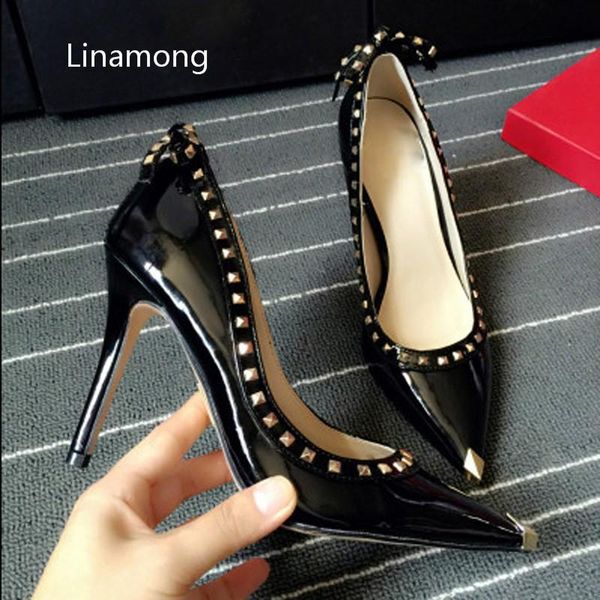 dress shoes 2021 rushed arrival patent leather butterfuly knot pointed toe high heels slip on rivets studded pumps women wedding, Black
dress shoes 2021 rushed arrival patent leather butterfuly knot pointed toe high heels slip on rivets studded pumps women wedding, Black