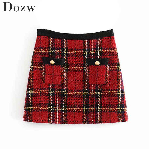 women elegant tweed plaid skirt pockets a line fashion mini skirts ladies summer zipper vintage bottoms faldas mujer moda 210414, Black
women elegant tweed plaid skirt pockets a line fashion mini skirts ladies summer zipper vintage bottoms faldas mujer moda 210414, Black