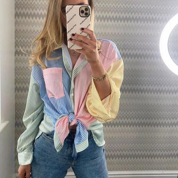 women's blouses & shirts mosimolly 2021 summer striped shirt women color block pockts female blusas, White
women's blouses & shirts mosimolly 2021 summer striped shirt women color block pockts female blusas, White