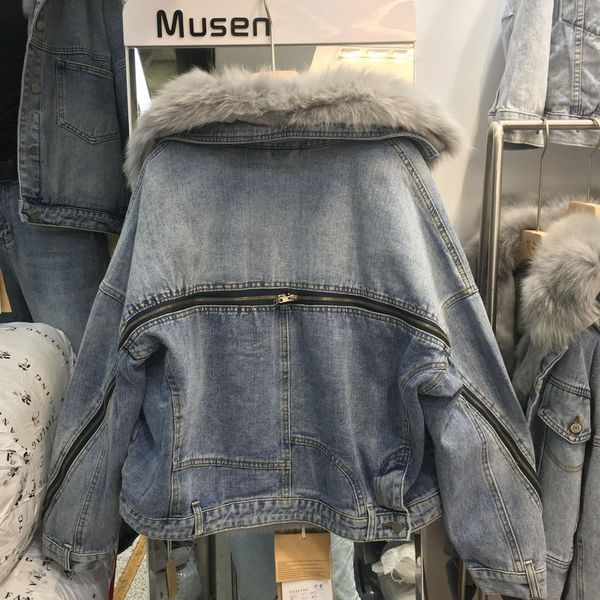 jackets winter women thick warm real rabbit lining fox fur turn down collar denim jackets loose plus size zipper casual coat a258, Black;brown
jackets winter women thick warm real rabbit lining fox fur turn down collar denim jackets loose plus size zipper casual coat a258, Black;brown