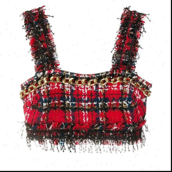 plaid womens tanks spring summer tassel sequins metal chain tweed for party camisole crop sling women, White
plaid womens tanks spring summer tassel sequins metal chain tweed for party camisole crop sling women, White