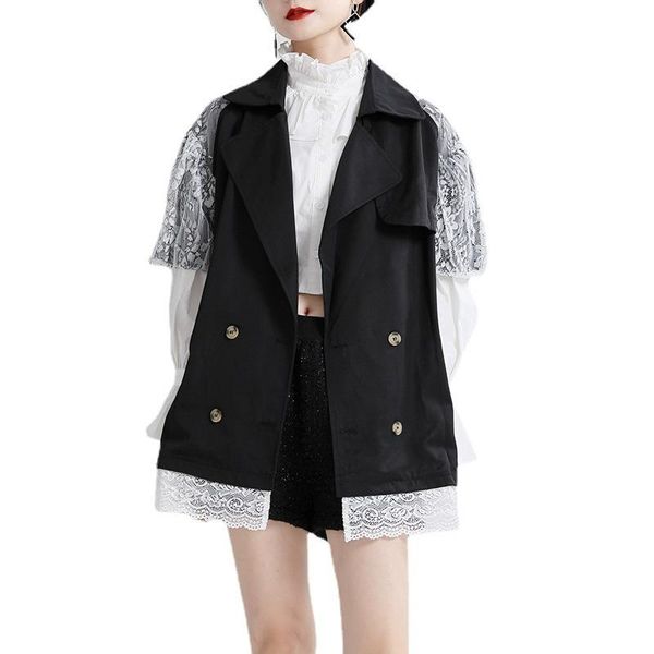 women's trench coats early fall 2021 solid color double breasted lapel coat polka-dot mesh bubble sleeve loose tide match, Tan;black
women's trench coats early fall 2021 solid color double breasted lapel coat polka-dot mesh bubble sleeve loose tide match, Tan;black