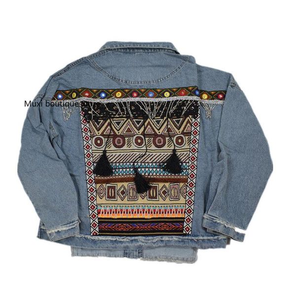women's jackets jean jacket women fashion chinese style geometric pattern embroidery long sleeve jeans coat, Black;brown
women's jackets jean jacket women fashion chinese style geometric pattern embroidery long sleeve jeans coat, Black;brown