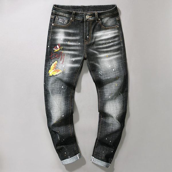 men's jeans retro blue mens slim embroidery butterfly skinny pants washed ripped stretch denim trousers pantalons pour hommes
men's jeans retro blue mens slim embroidery butterfly skinny pants washed ripped stretch denim trousers pantalons pour hommes