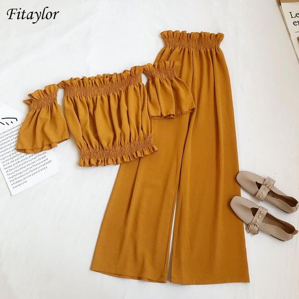 fitaylor 2021 summer women casual solid color off shoulder short +elastic waist wide leg long pants two piece set women's, White
fitaylor 2021 summer women casual solid color off shoulder short +elastic waist wide leg long pants two piece set women's, White