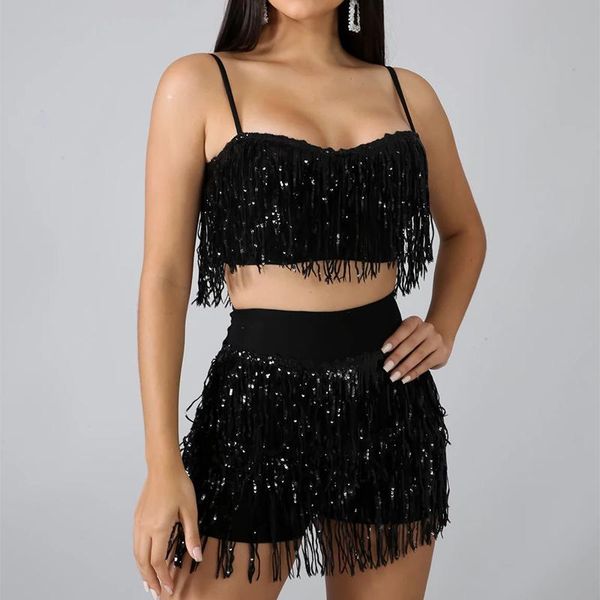 two piece dress sequined tassel shorts sets strap sleeveless crop and women fringed outfits casual nightclub body 2pcs, White
two piece dress sequined tassel shorts sets strap sleeveless crop and women fringed outfits casual nightclub body 2pcs, White