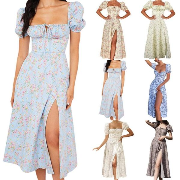 casual dresses ladies floral print puff short sleeve women dress high split party long elegant lace up sweet summer club sexy, Black;gray
casual dresses ladies floral print puff short sleeve women dress high split party long elegant lace up sweet summer club sexy, Black;gray