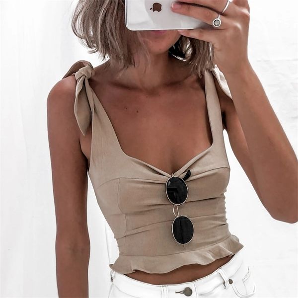 foridol lace up ruffle khaki crop tank women summer autumn streetwear cami 210415, White
foridol lace up ruffle khaki crop tank women summer autumn streetwear cami 210415, White