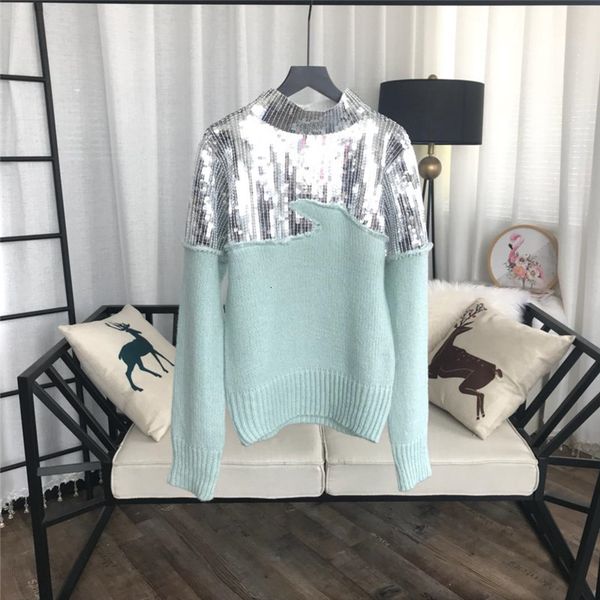 women's sweaters fashion-green sequin jumper for ladies spliced 3s7m, White;black
women's sweaters fashion-green sequin jumper for ladies spliced 3s7m, White;black