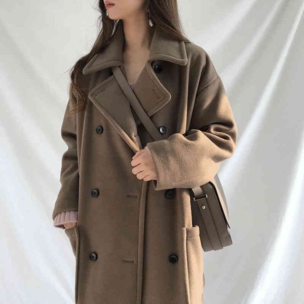 women's wool & blends autumn winter coat oversize long trench outwear abrigos mujer invierno 6fim, Black
women's wool & blends autumn winter coat oversize long trench outwear abrigos mujer invierno 6fim, Black