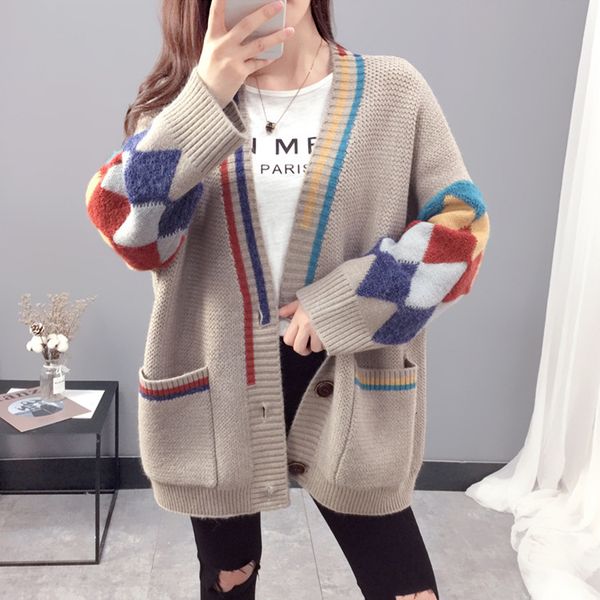 sweaters women's autumn and winter knitted cardigan loose korean mid-length outer sweater women jacket, White;black
sweaters women's autumn and winter knitted cardigan loose korean mid-length outer sweater women jacket, White;black