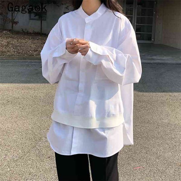 women long streetwear fake two shirt spring autumn solid stand puff sleeve spliced loose wild and blouses 210531, White
women long streetwear fake two shirt spring autumn solid stand puff sleeve spliced loose wild and blouses 210531, White