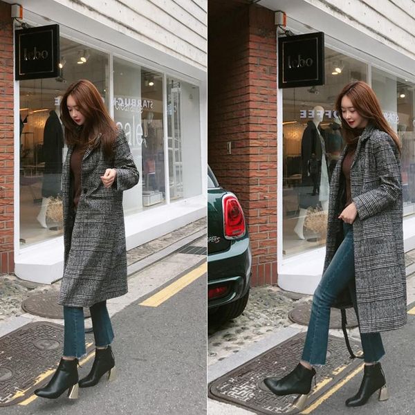 women's wool & blends spring autumn plaid coat fashion long woolen slim type female winter jackets outwer, Black
women's wool & blends spring autumn plaid coat fashion long woolen slim type female winter jackets outwer, Black