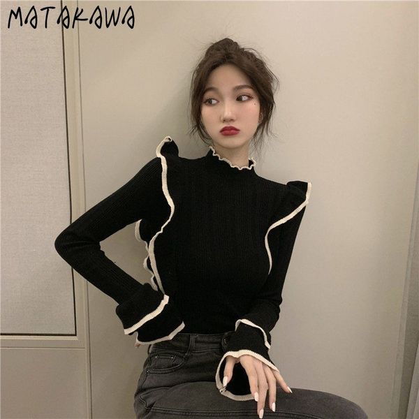 matakawa half high neck bottoming women's sweater korean slim woman sweaters fashion ruffled long-sleeved 210513, White;black
matakawa half high neck bottoming women's sweater korean slim woman sweaters fashion ruffled long-sleeved 210513, White;black