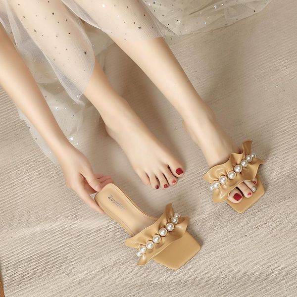 slippers sandals and women's summer high-heeled outer wear ins korean fairy style open toe ruffled pearls, Black
slippers sandals and women's summer high-heeled outer wear ins korean fairy style open toe ruffled pearls, Black