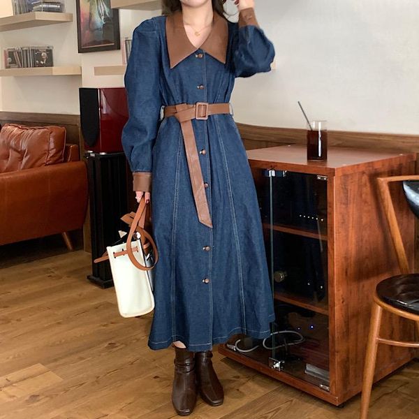 casual dresses coigarsam women dress vintage patchwork high waist cowboy color robe vestidos, Black;gray
casual dresses coigarsam women dress vintage patchwork high waist cowboy color robe vestidos, Black;gray