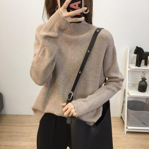 women's sweaters autumn and winter semi-turtleneck sweater loose outer wear foreign style lazy knitted bottoming shirt, White;black
women's sweaters autumn and winter semi-turtleneck sweater loose outer wear foreign style lazy knitted bottoming shirt, White;black